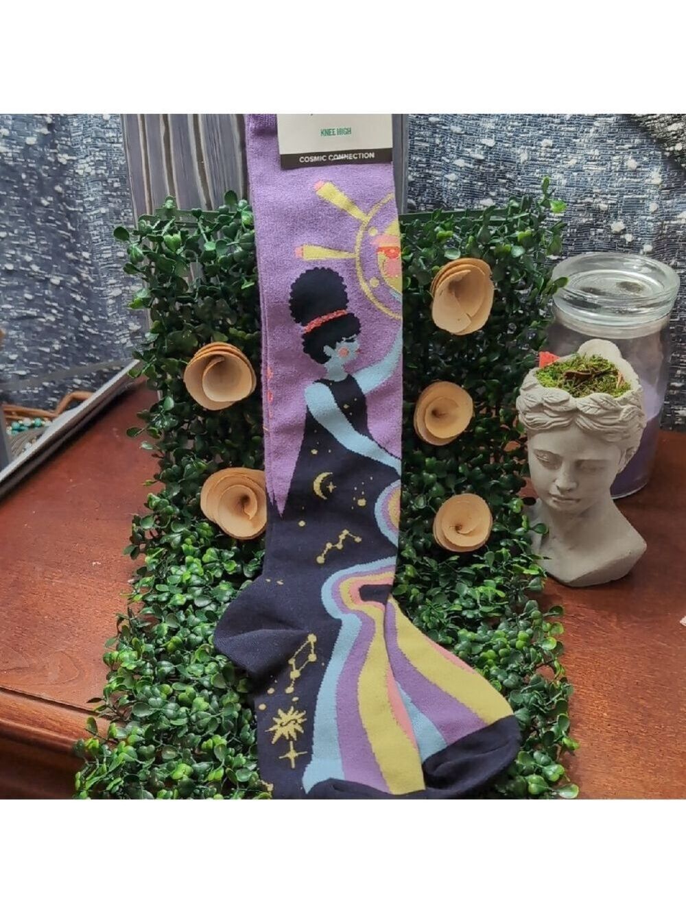 Cosmic Connection Black and Purple Art Socks